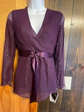Vintage Bob Mackie Studio Plum Lurex Silk Striped Blouse Long Sleeve size 6