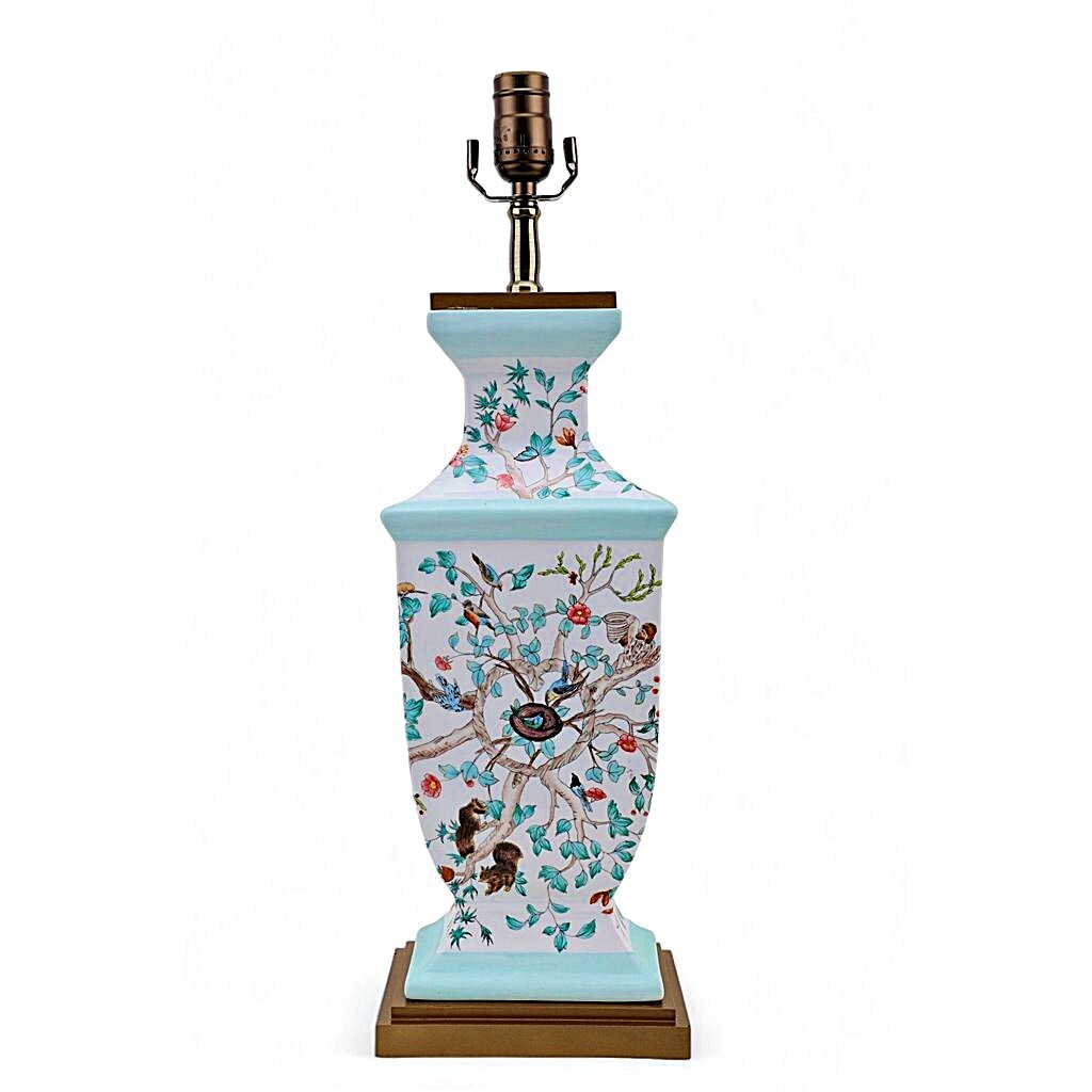 Blue, White Chinoiserie Baluster Lamp.Bronze Accents.Hand Painted.With Lampshade