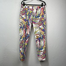 Talbots Sz 10 Chatham Ankle Multicolor Flower Pants With Side Zipper Slit Hem