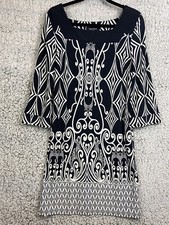 Chetta B black and white tunic dress 3/4 sleeve stretch women's size 8