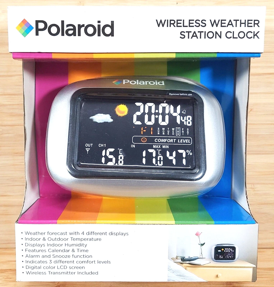 Polaroid Wireless Weather Station Clock PDC002 | eBay