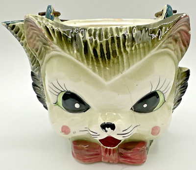 Miss Kitty Cat Teapot Vintage Pacific Japan 1950s Pink Bows AS IS- See Pictures!