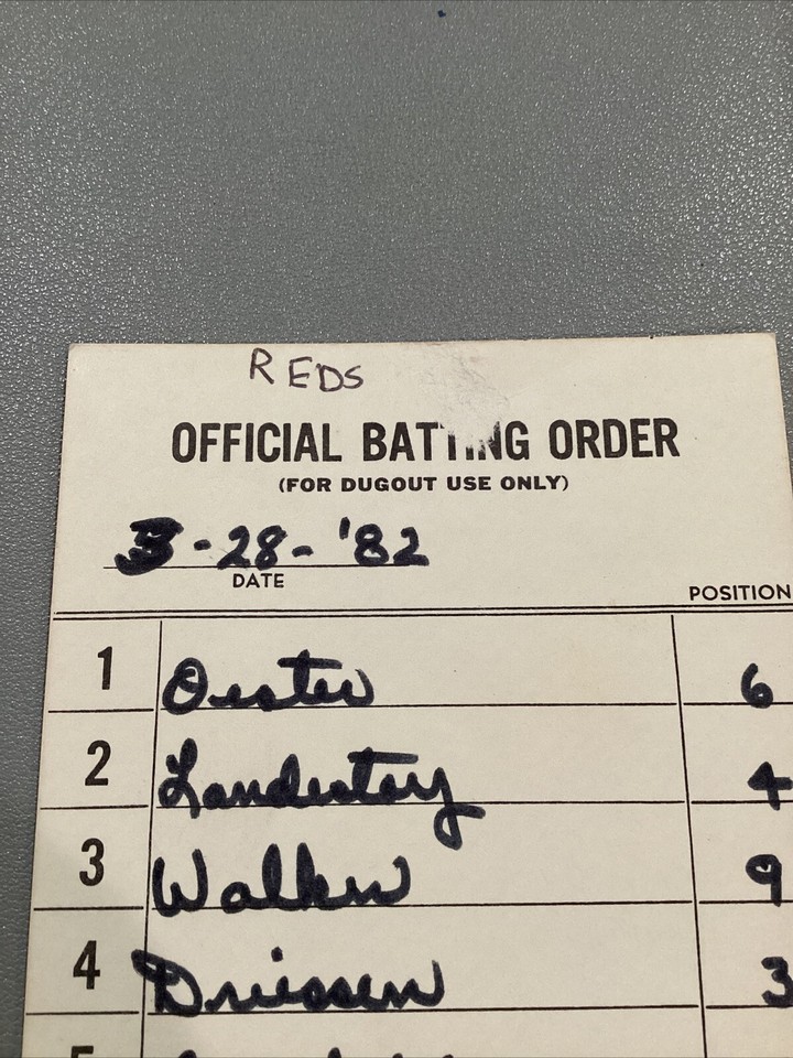 1982 Cincinnati Reds Official Batting Order Lineup Card Possible Spring