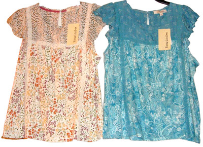 (2) NWTs REWIND Tops Juniors LARGE Flutter Sleeves Lace Trim Lightweight Tops