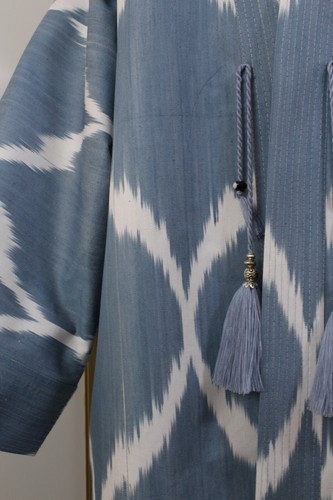 Cotton ikat chapan,Uzbek kaftan cape,boho ikat dress,ethnic abaya,cover kimono - Picture 6 of 10