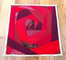 Quilted Table Topper red as a flower 12 x 12.5, goldish liner on the back, new