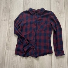Rails Button Up Buffalo Plaid Shirt Women Medium Blue Red Collared Chest Pocket