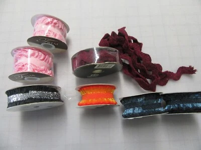 Ruffled Elastic Trim (6 spools) and 1 roll+ Super Wide Burgundy Rick Rack 3 yds - Image 1 of 4