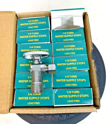 (12 Pcs) 1/4 Turn Brass Water Stop Angle Valves 1/2'' SWT x 3/8'' OD Compression