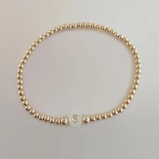 14k Gold Filled Bracelet with MOP Shell Bead Initial Letter Personalised