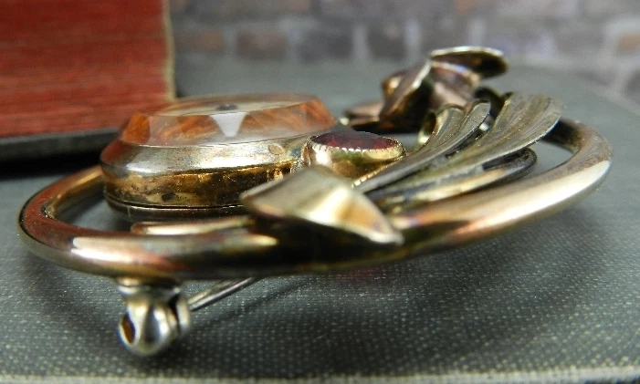 Prendedor/broche reloj Buren floral plateado relleno oro 12K firmado vintage Foto 3 de 4