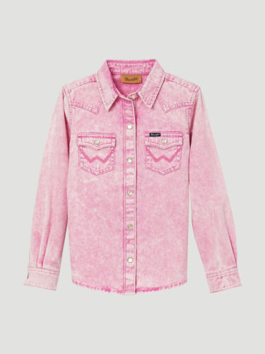 GIRL'S VINTAGE INSPIRED WESTERN SNAP WORK SHIRT IN PINK - Picture 1 of 1