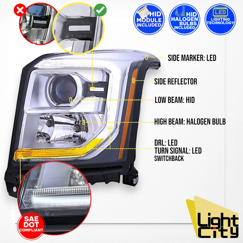 [FULL HID] Para GMC Yukon 2015-2020 Faro Proyector Lado del Conductor LED DRL LH Foto 4 de 4