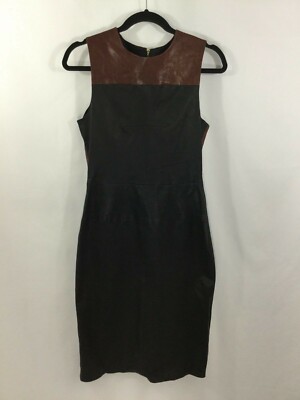 alc black leather dress Womens Size 12 (Small) Sheath Mika Brown Exposed Zipper meta_no_dah