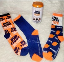 CRAZY SOCKS BUD LIGHT SELTZER MANGO 3 PACK MEN'S CREW SOCKS IN A CAN, SZ 6-13