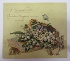 Vintage Antique 1881 L. PRANG Victorian Christmas Card LILY OF THE VALLEY Litho