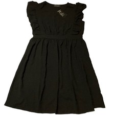 Swiss Dot Babydoll Mini Dress Women Large Black Ruffles Prairie By Solersun NWT