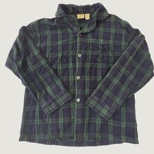 L.L. Bean Pajama Shirt Top Green Navy Blue Plaid Flannel 100 Cotton Warm Medium
