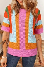 Color Block Eyelet Casual Knit Top