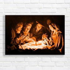 Nativity Scene Religious Biblical Painting Orange Canvas Print Large Picture