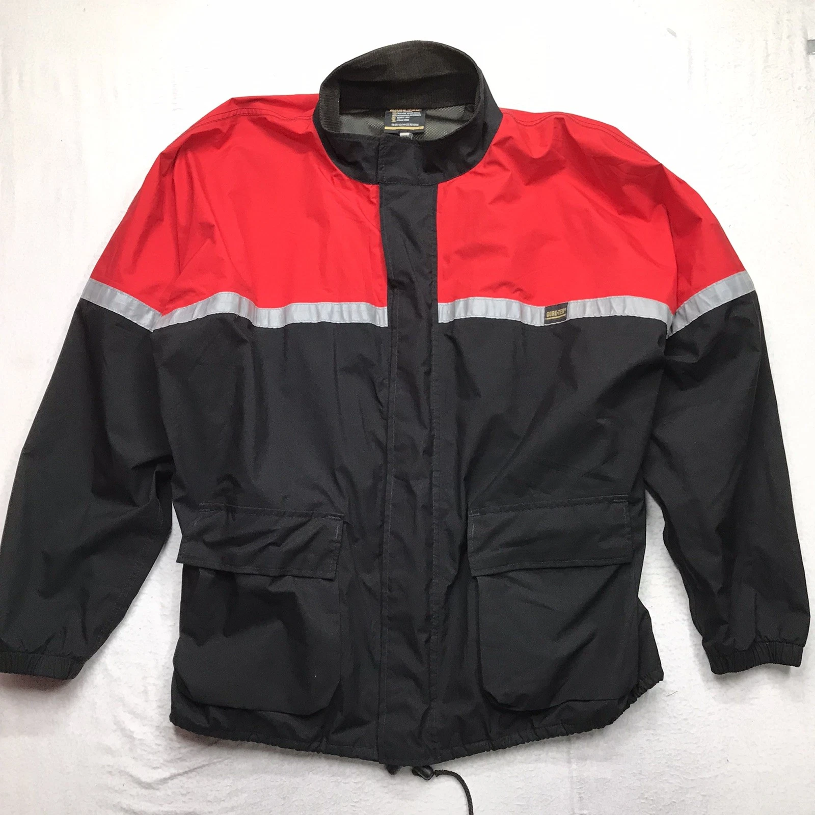 Vintage 80s GORE-TEX Jacket Men XL Black Red Rain Parka Reflective Work Safety