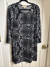 $135 Michael Kors Women Gray Snake printed Scoop Neck shift dress L Zip Logo