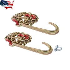 2 J Hook Chains 5/16in*6ft G80 Chain 5400lbs with 5/16' RTJ &Grapple Hooks