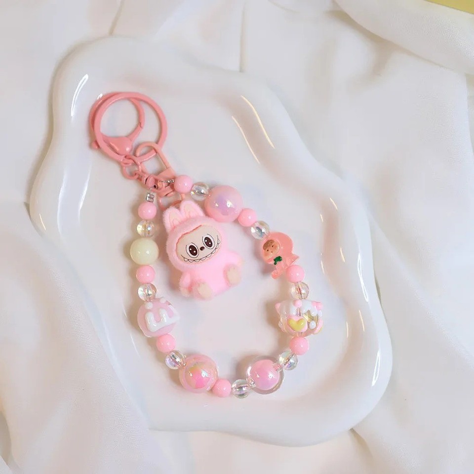 New Labub Doll Keychain Bag Charm Cute Beaded Pendant for Backpack ...