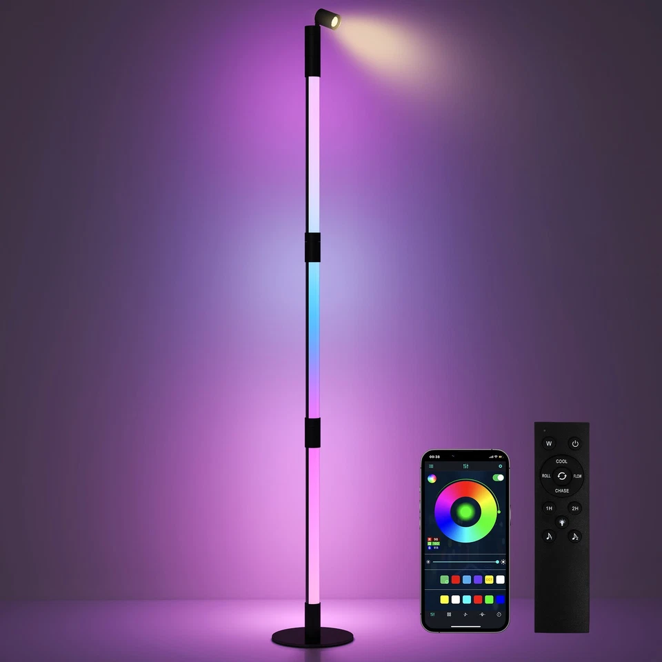 HOMCOM LED Floor Lamp, App & Remote Control, Dark Grey  , Refurbished