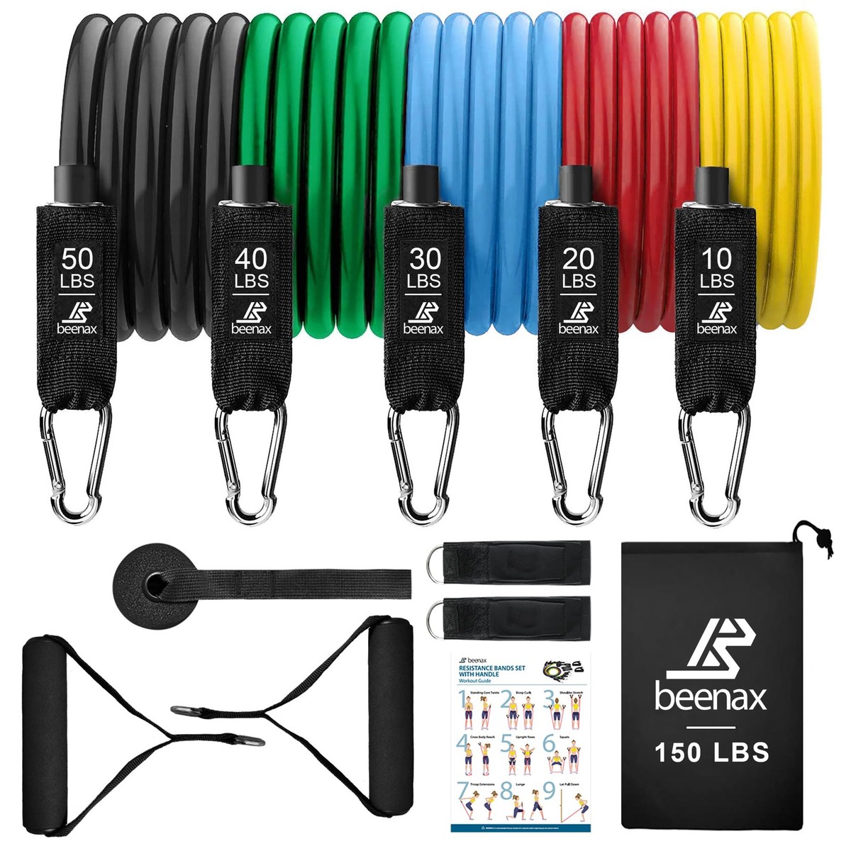 Beenax Resistance Bands Set with Handles Heavy Duty 12pcs