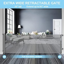 WOMHOM 80 INCH EXTRA LARGE RETRACTABLE BABY GATES EXTRA WIDE BABY GATES - GRAY