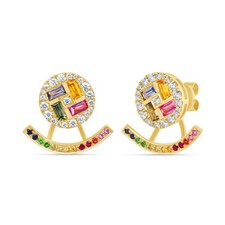 18K Yellow Gold 1.57 CT Multicolor Sapphire and 0.53 CT Diamonds Stud Earrings