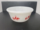 Vintage 1950s Hazel Atlas 5" Red Rooster Milk Glass 2.5" Deep White Bowl