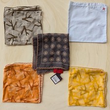 NWT Isaia Napoli Pocket Square Bundle White Coral Pattern Wool Silk Cotton