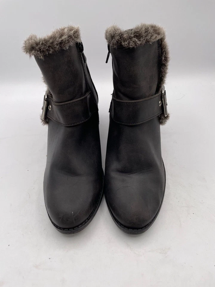 Botín de cuña Rampage Joanie para mujer talla 7,5 M cuero negro cremallera ribete de piel Foto 3 de 4