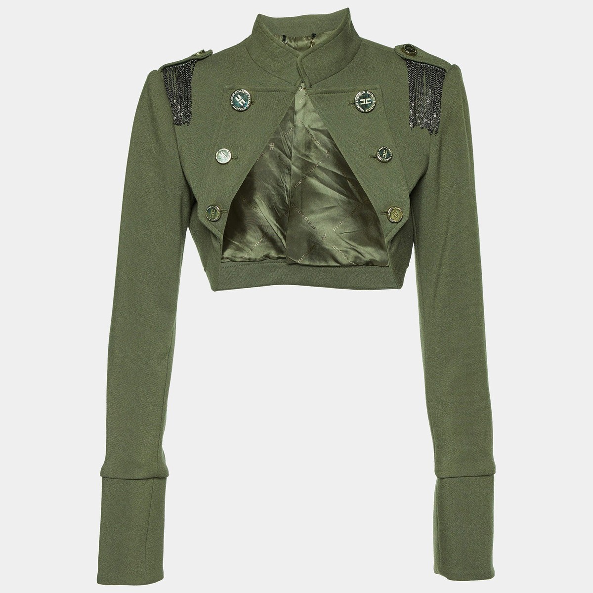 Elisabetta Franchi Celyn B. Olive Green Cady Bolero Jacket XL | eBay