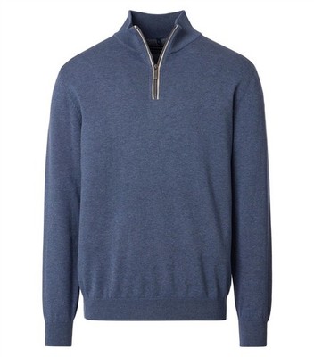 CASAMODA Herren Strick-Troyer Zipper Regular Baumwolle Blau