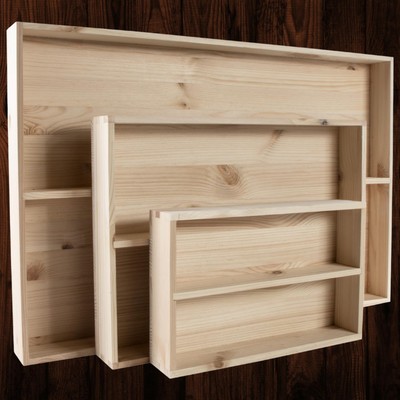 Holz Schlicht Kiefer 2 Ebenen Schmuck Display Regale für hohe schmale Objekte 3 Größen