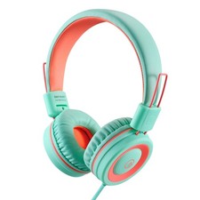 Kids Wired Headphones 3.5mm Jack, Tangle-Free Design, Mint/Coral Color, Comforta