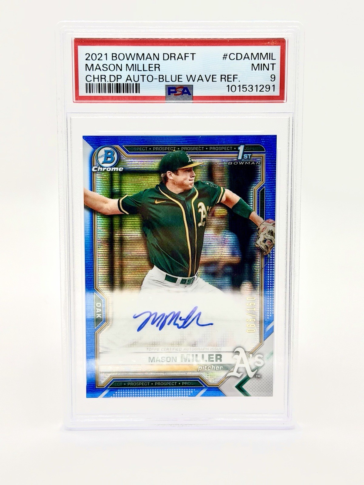 2021 Bowman Chrome Draft Mason Miller 1st Blue Wave Refractor Auto /150 PSA 9 🔥