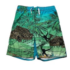 Old Navy Kids Boys Jungle Tiki Theme Swim Trunk Shorts - Green, Blue - Size L