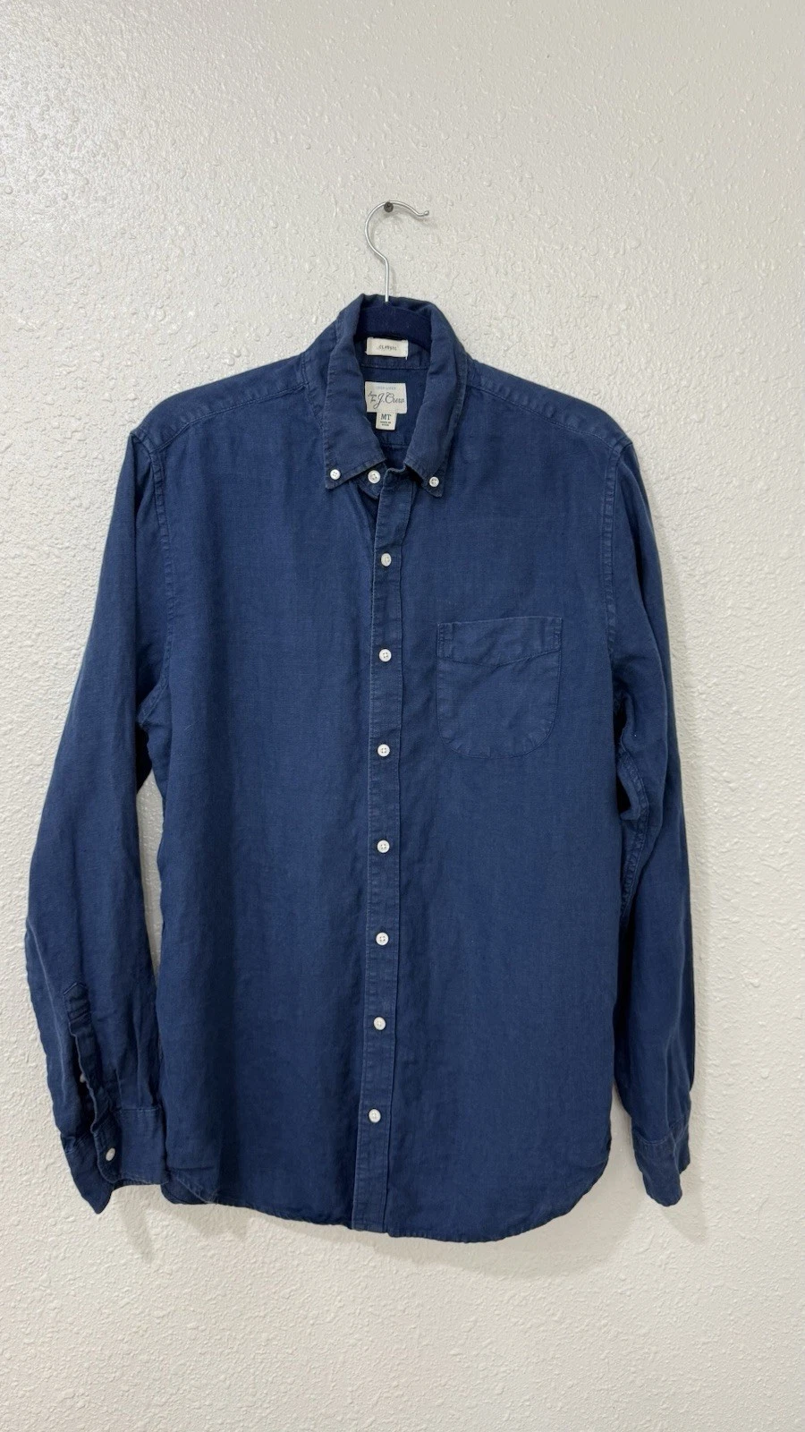 J.Crew Irish Linen Shirt Men’s MT Medium Tall Blue Button Front Classic Fit