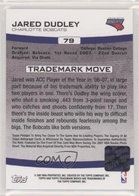 2007 Trademark Moves Red Relics Ink In the Paint /25 Jared Dudley Rookie Auto RC - Image 2 of 2