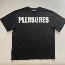 Pleasures Shirt Mens Medium Black Big Logo Spell Out Graphic Tee Streetwear