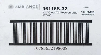 BOX OF 10 AMBIANCE SEA GULL 96116S 32 CLEAR 12 Volt T3 Festoon LED LAMP BULB 270