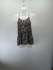 American Eagle Halter Tank Top Black Floral Peplum Gold Sleeveless Women’s Med