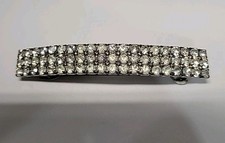 Vintage Hair Clip With 3 Rows Of AB Clear Rhinestone Silver Tone Made In Taiwan