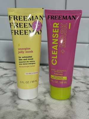Freeman Jelly Mask Energize Lemon + Cleanser Mask AHA Set 3oz NEW