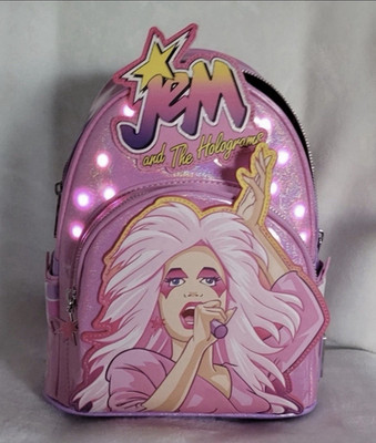 Loungefly Jem & the Holograms Light-Up Mini Backpack Pink/Purple Faux Leather