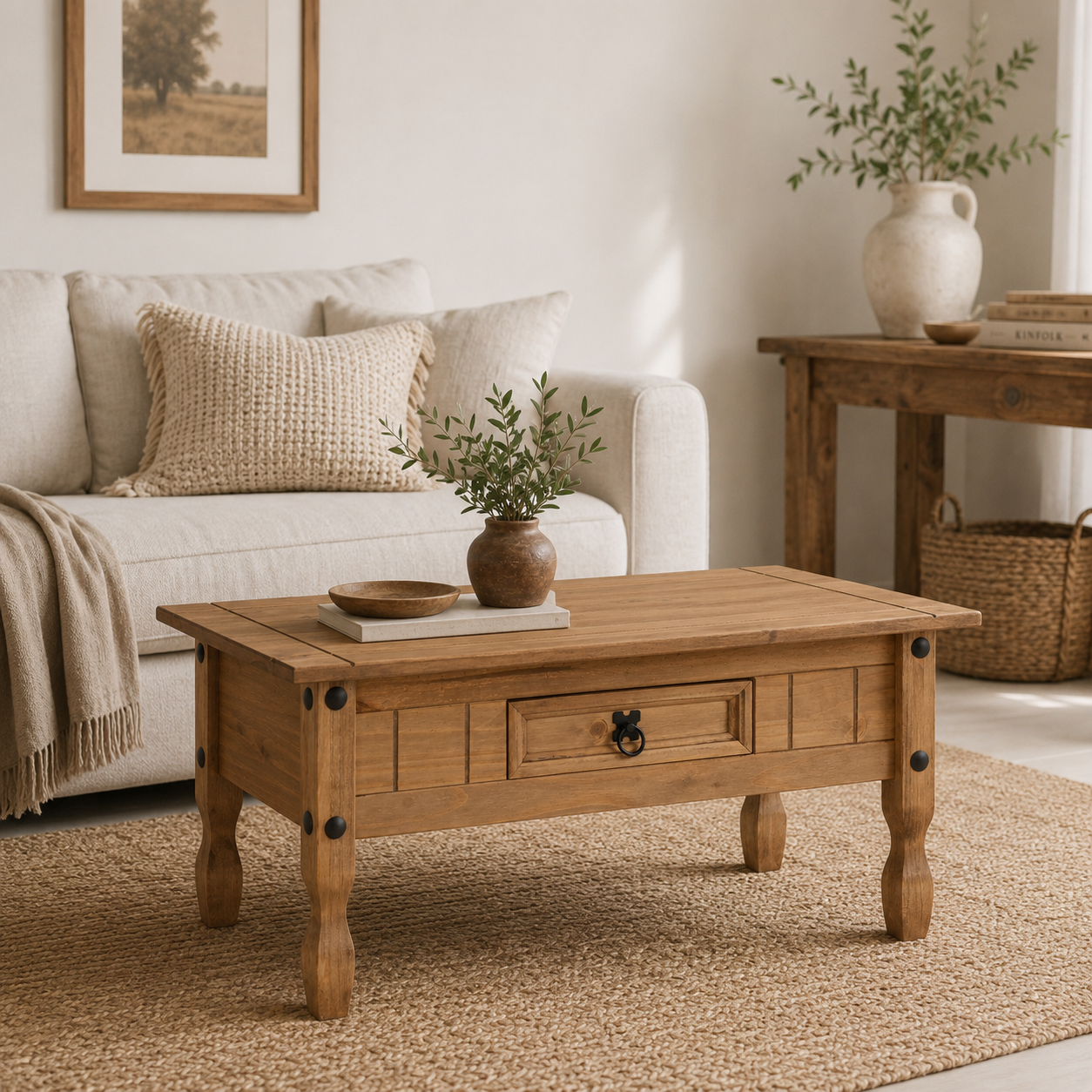 Seconique 1 Drawer Coffee Table - Distressed Waxed Pine - Image 2